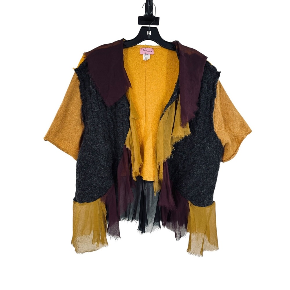 Johnny Gateaux Yellow Unique Open Front Cardigan Wool One Size Fits All